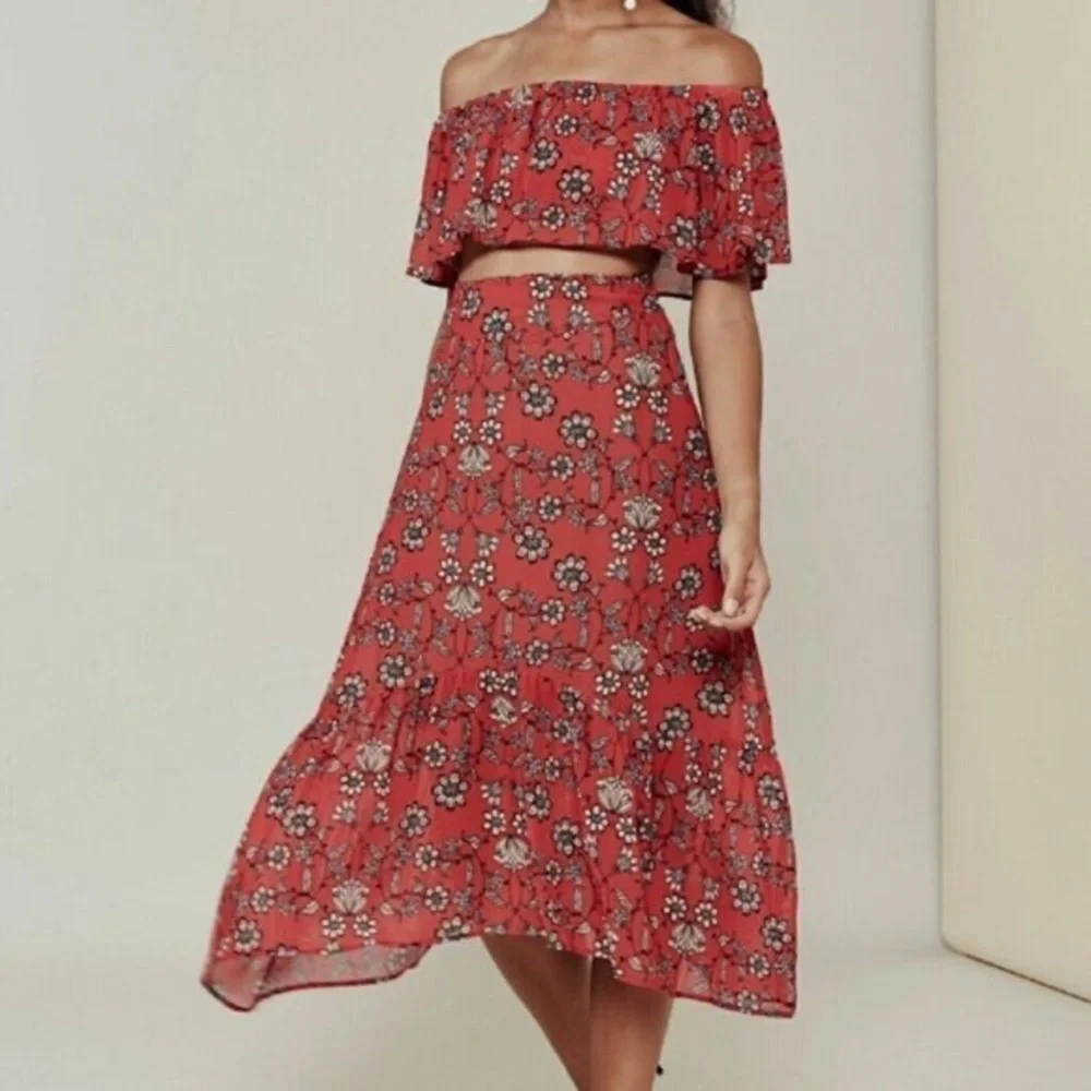 For Love & Lemons Pia Midi Skirt in Red (15)